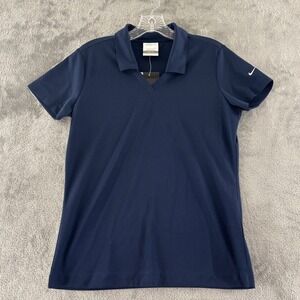 Nike Golf Micro Pique Polo Shirt Womens S‎ Navy Blue V-Neck Dri-Fit Style 354067